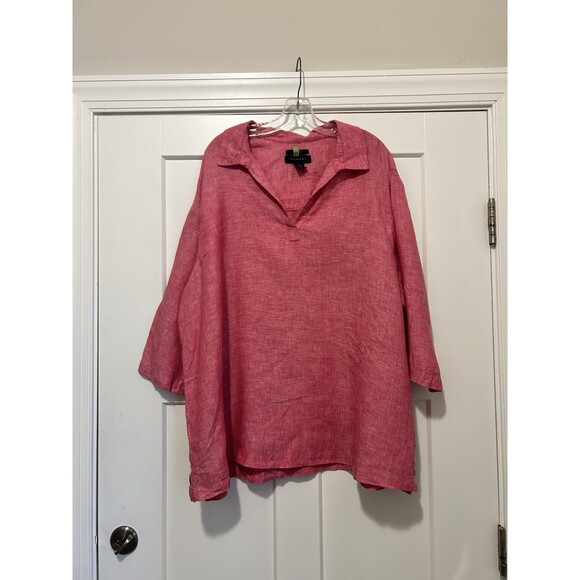 Tahari Women's Heather Pink 100% Linen 3/4 Sleeve Tunic Top Plus Size 3X Resort - Picture 1 of 5